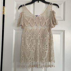 Crochet style cold shoulder top